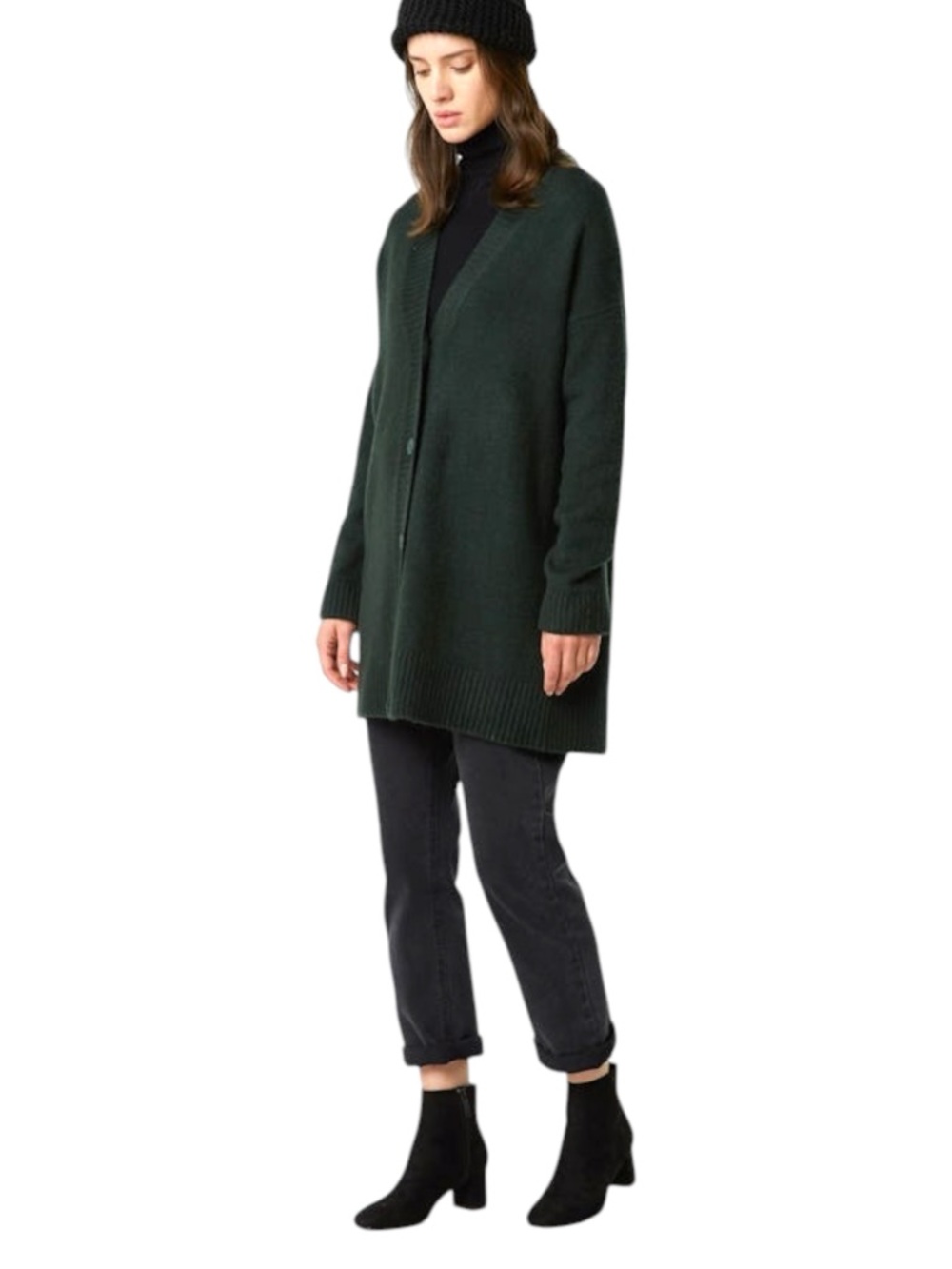 Oak + Fort Forest Green Mid-Length Button Up Cardigan Sweater (S)